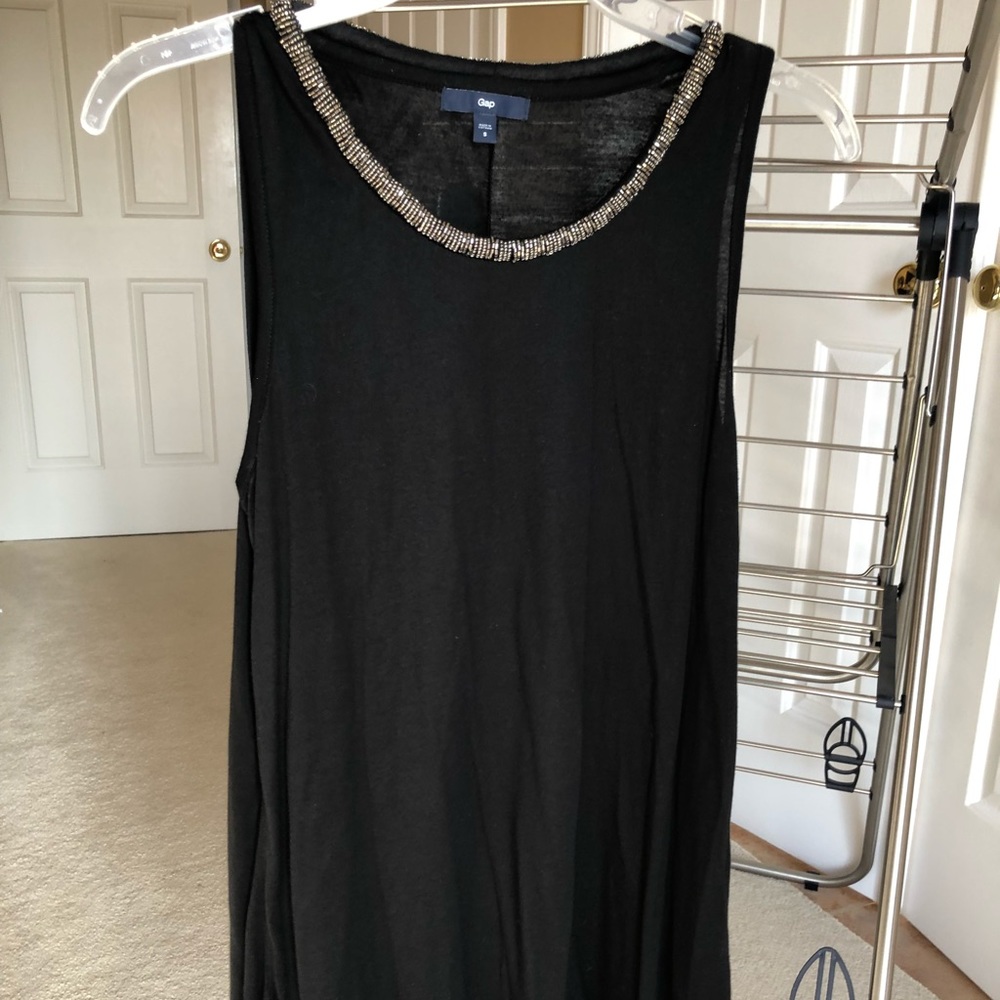 Gap brand black tank top with beaded neckline, S